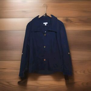 Charter Club Plus Size 2X Navy Corduroy Blazer Gold Button Roll-Tab Sleeves